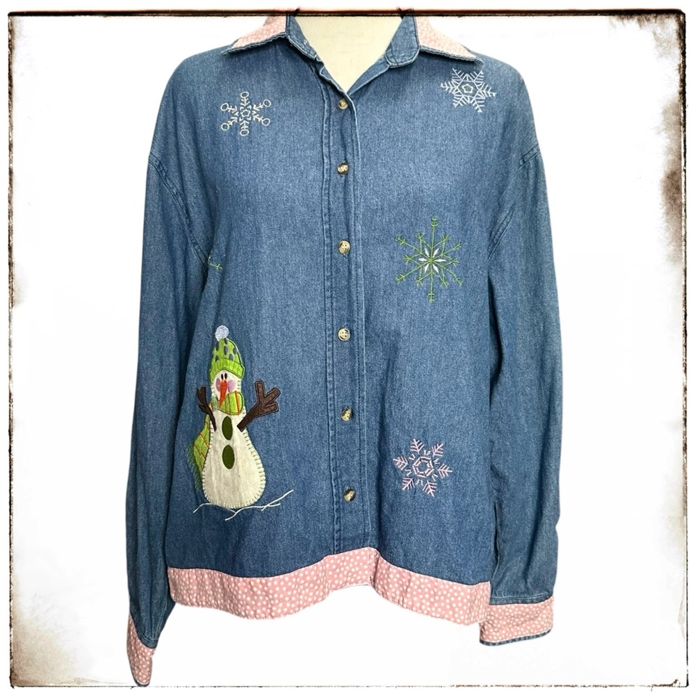🎄 Lighthouse Apparel Top L Snowman Button Down Vintage